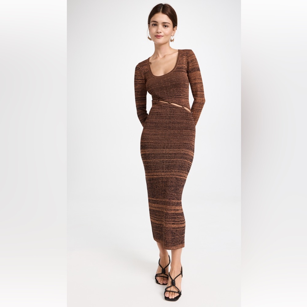 Wayf midi dress with cutout,XS in black-brown. Never worn